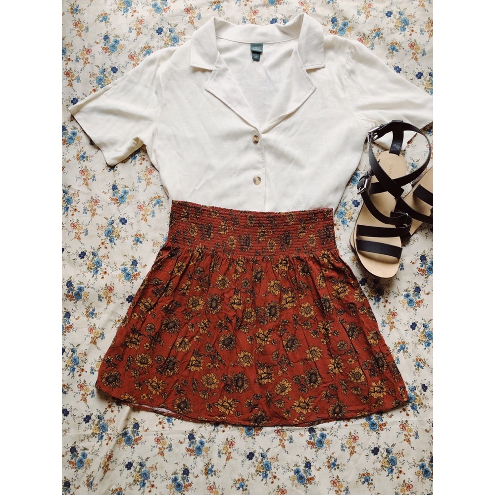 Boho Sunflower Print Mini Skirt